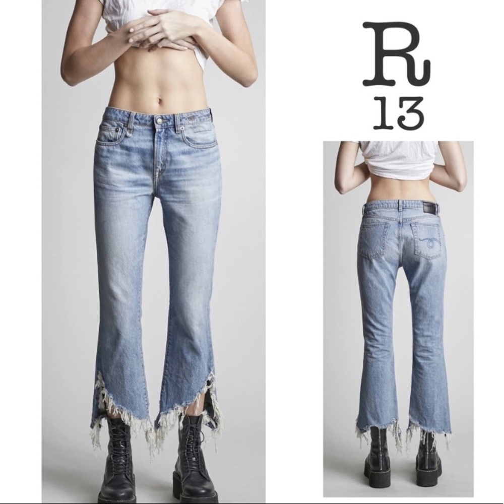 R13 || Kick Fit Raw Hem, Frayed Crop Jeans - Picture 10 of 10